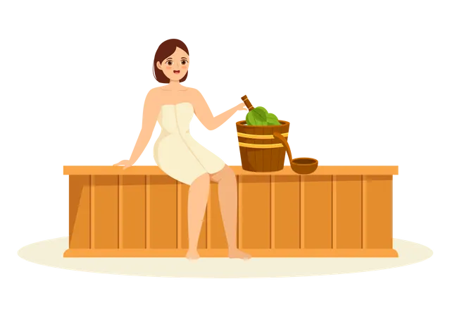 Woman wearing bath towel  Illustration