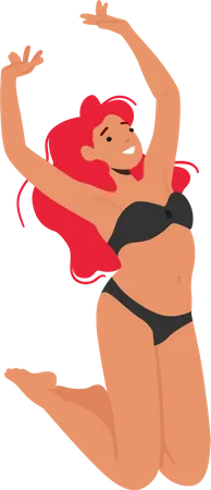 Joyful Redhead Woman Leaping In Swimsuit Radiating Happiness And Freedom Embracing The Exhilarating Feeling Of The Moment Female Character Wear Black Bikini Cartoon People Vector Illustration Illustration