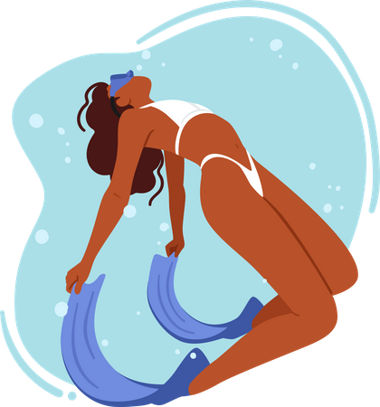Woman Wearing Bikini Diving  Illustration