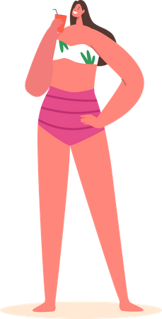 Woman wearing bikini having cocktail  Illustration