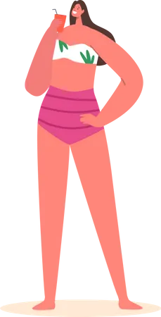 Woman wearing bikini having cocktail  Illustration