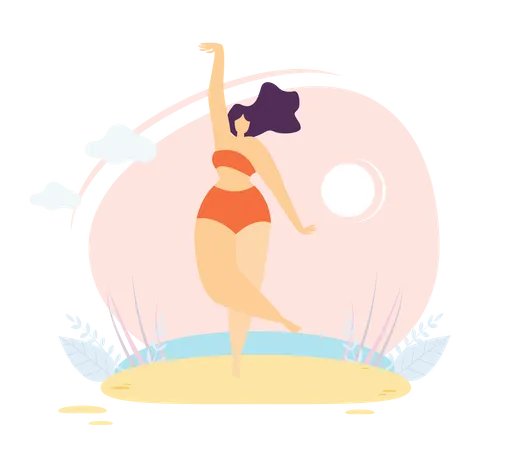 Woman wearing bikini standing on beach Illustration