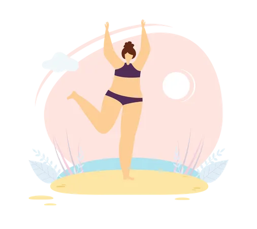 Woman wearing bikini standing on beach  Illustration