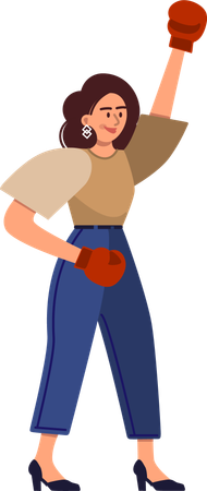 Woman wearing boxing gloves  Illustration