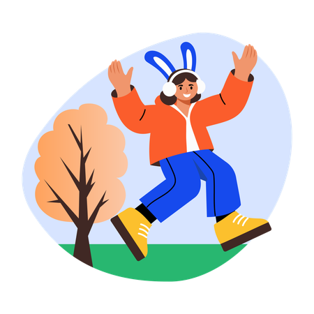 Woman wearing Bunny Headband  Illustration