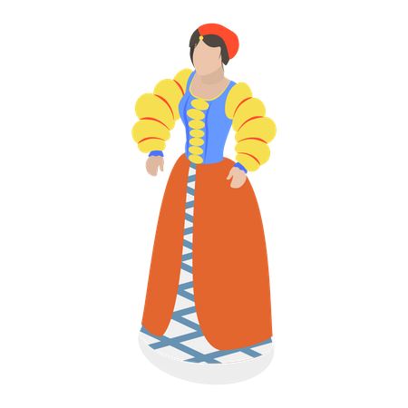 Woman wearing European medieval costume  Illustration