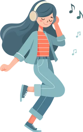 Woman wearing headphone and dancing happily  Illustration