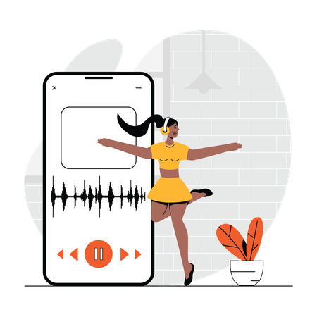 Woman wearing headphone and dancing  Illustration