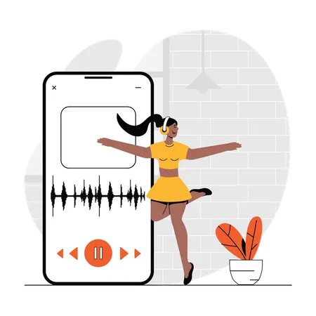 Woman wearing headphone and dancing  Illustration