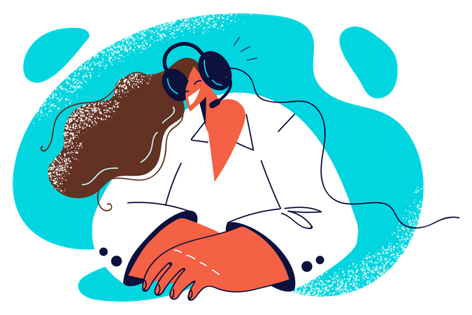 Woman wearing headphone and listening song  Illustration