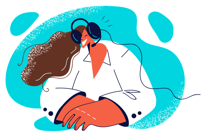 Woman wearing headphone and listening song  Illustration