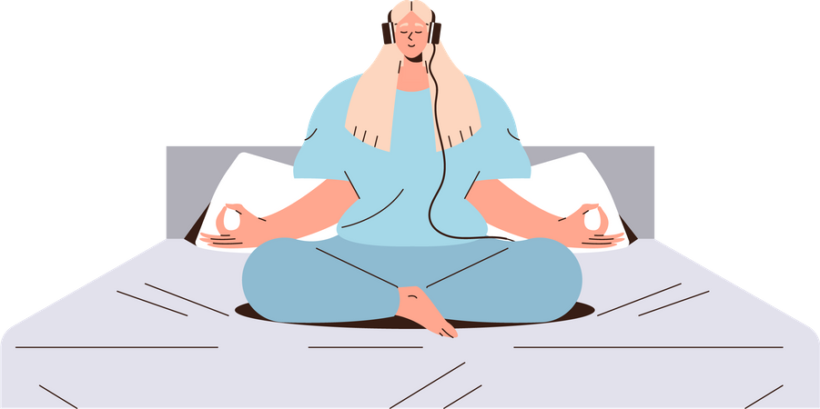 Woman wearing headphones doing meditating  Illustration