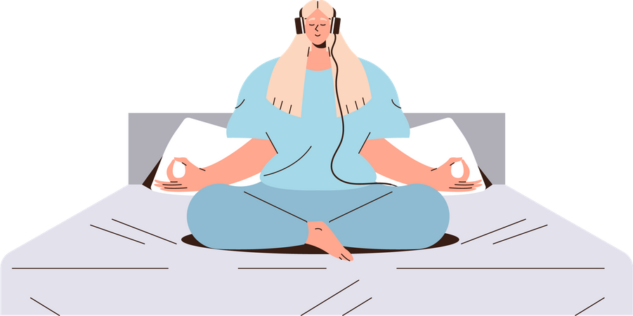 Woman wearing headphones doing meditating  Illustration