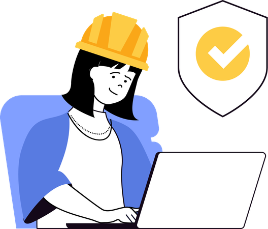 Woman wearing helmet while working with safety  Illustration