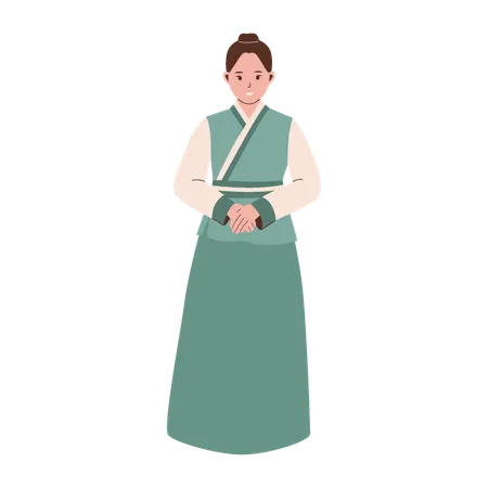 Woman Wearing Korean Traditional Costume Illustration