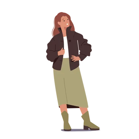 Woman Wearing Leather Jacket Illustration
