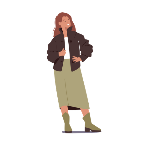 Woman Wearing Leather Jacket  Illustration