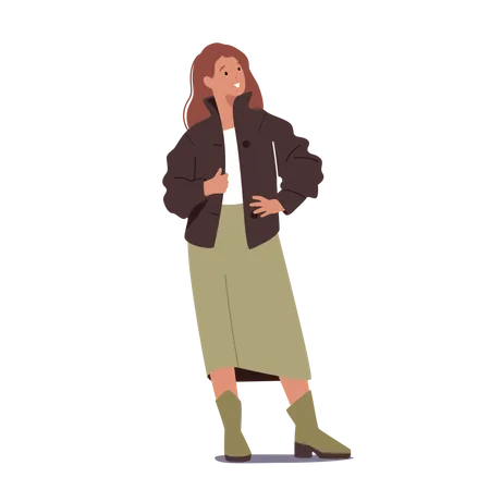 Woman Wearing Leather Jacket  Illustration