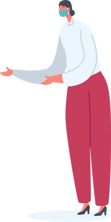 Woman wearing mask talking with someone  イラスト
