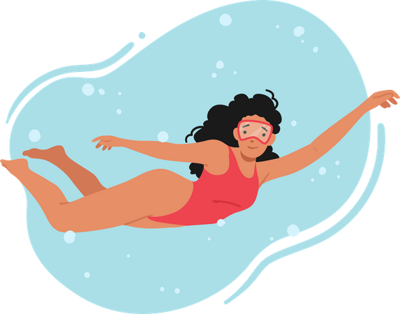 Woman Wearing Red Swimsuit Diving  Illustration