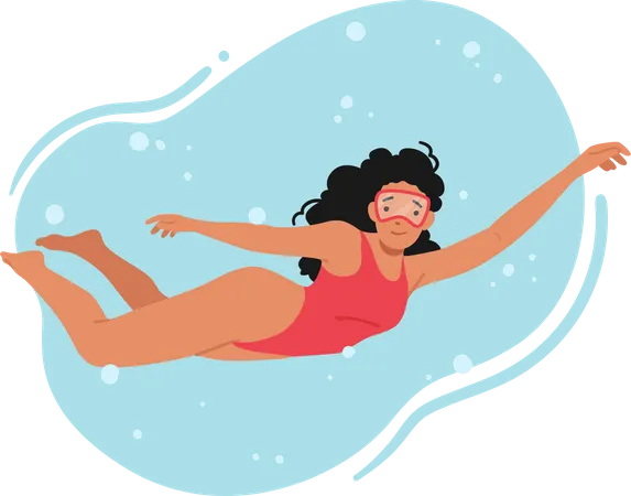 Woman Wearing Red Swimsuit Diving  Illustration