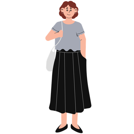 Woman Wearing Short Skirt and Short Sleeve Top Carrying purse  Illustration