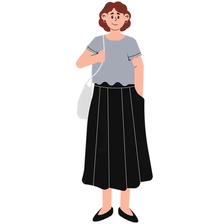 Woman Wearing Short Skirt and Short Sleeve Top Carrying purse  Illustration