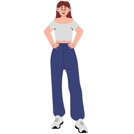 Woman Wearing Short Top and Long Pants  Illustration