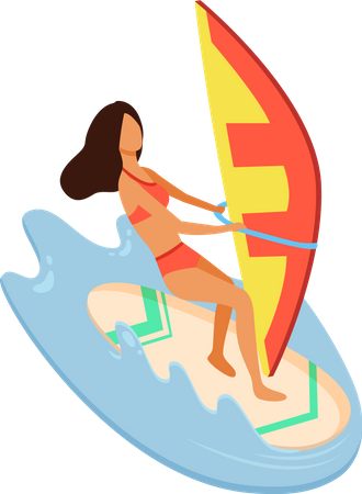 Woman Wearing Swimming Suit Windsurfing  Illustration