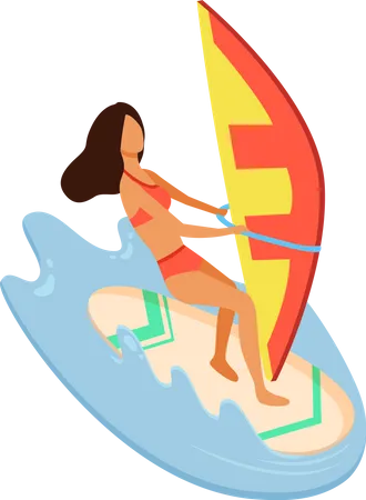 Woman Wearing Swimming Suit Windsurfing  Illustration