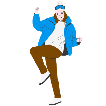 Woman wearing thick blue jacket enjoying winter  Illustration