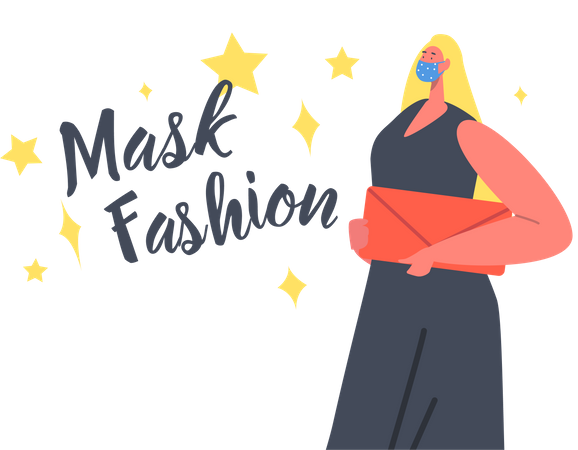 Woman Wearing Trendy Dress and Bag Presenting Mask Fashion During Corona virus Illustration