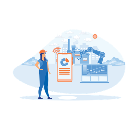 Woman wearing virtual reality headsets engineering with augmented reality  Illustration