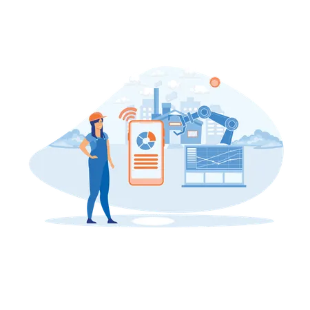 Woman wearing virtual reality headsets engineering with augmented reality  Illustration