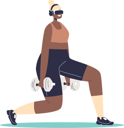 Woman wearing vr glasses doing workout at home Illustration