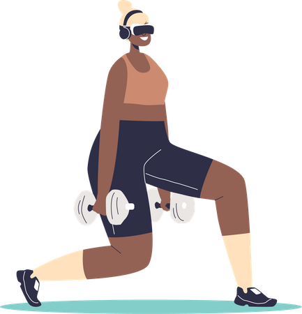 Woman wearing vr glasses doing workout at home  Illustration