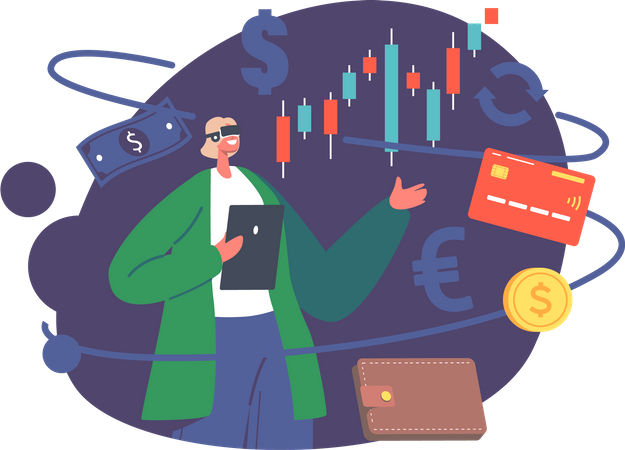 Woman wearing vr glasses in front of AR analytics dashboard Illustration