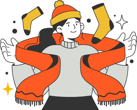 Woman wearing warm clothes in winter  Illustration
