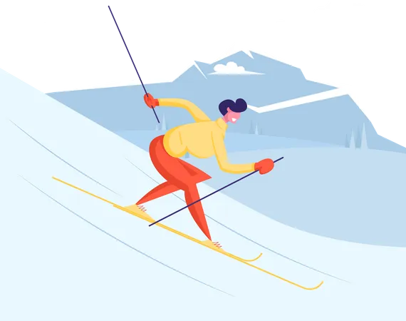 Woman wearing winter clothes doing ski activity Illustration