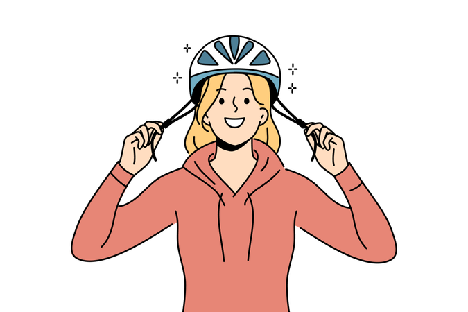 Woman wears helmet while riding cycle  イラスト