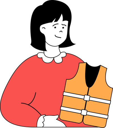 Woman wears life jacket  イラスト