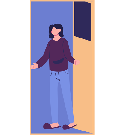 Woman welcoming at door  Illustration