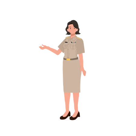 Female Thai Government Officers In Uniform Woman Thai Teacher Welcome As Friendly Vector Illustration Illustration