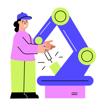 Woman welding robotic arm  Illustration