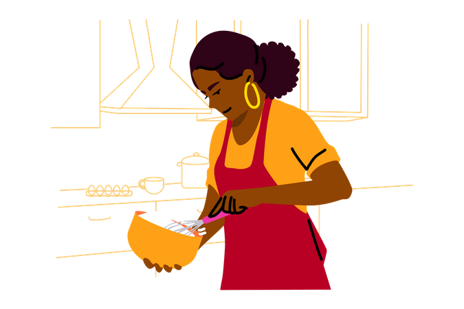 Woman whipping in bowl  Illustration