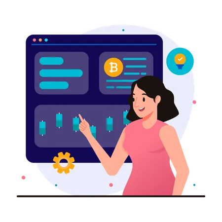 Illustration Of Woman Who Teaches Crypto Trading Courses Illustration