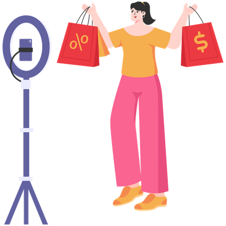 Woman Who Has Finished Shopping  Illustration