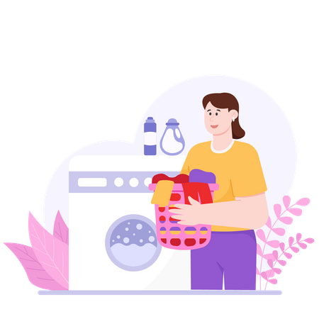 Woman Who Is Washing Clothes  Illustration