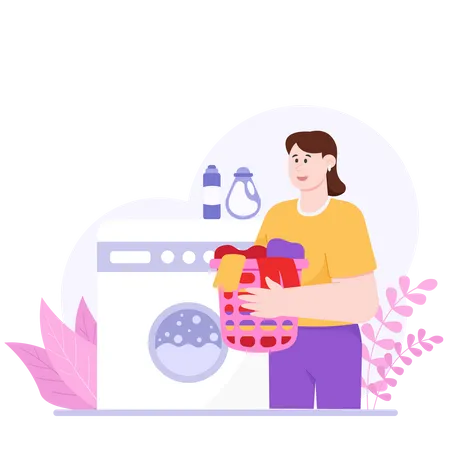 Woman Who Is Washing Clothes  Illustration