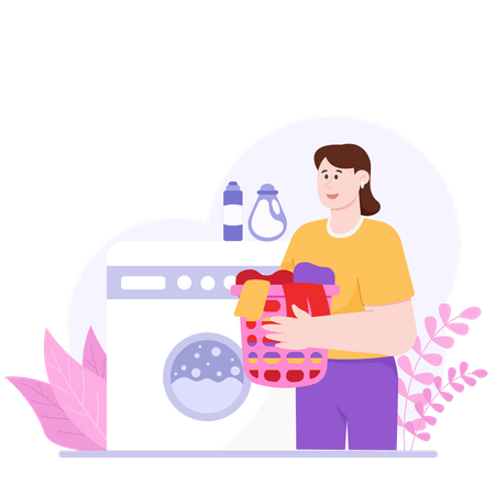 Woman Who Is Washing Clothes  일러스트레이션